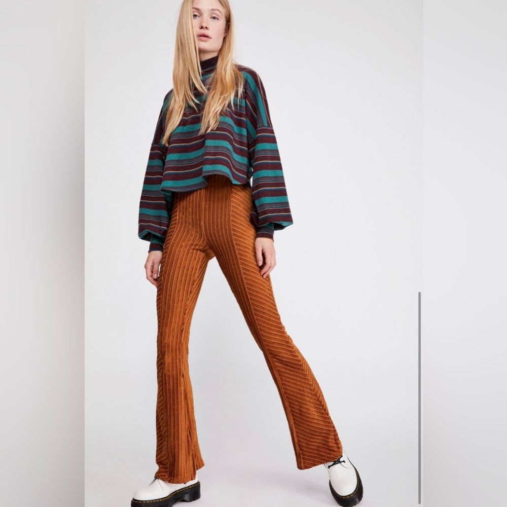 Free People Slim Pull-On Velvet Flare Pants